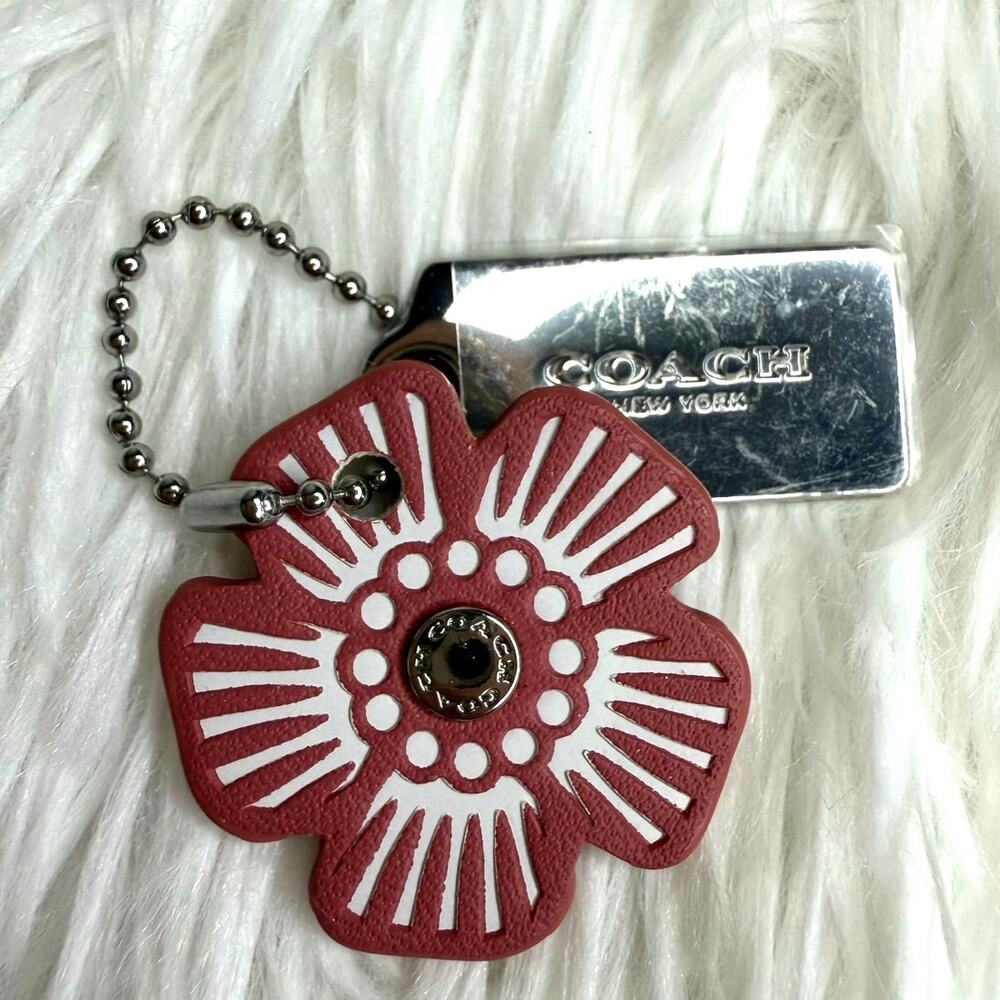 COACH Silver Tea Rose Flower Floral Bag Charm Hang Tag